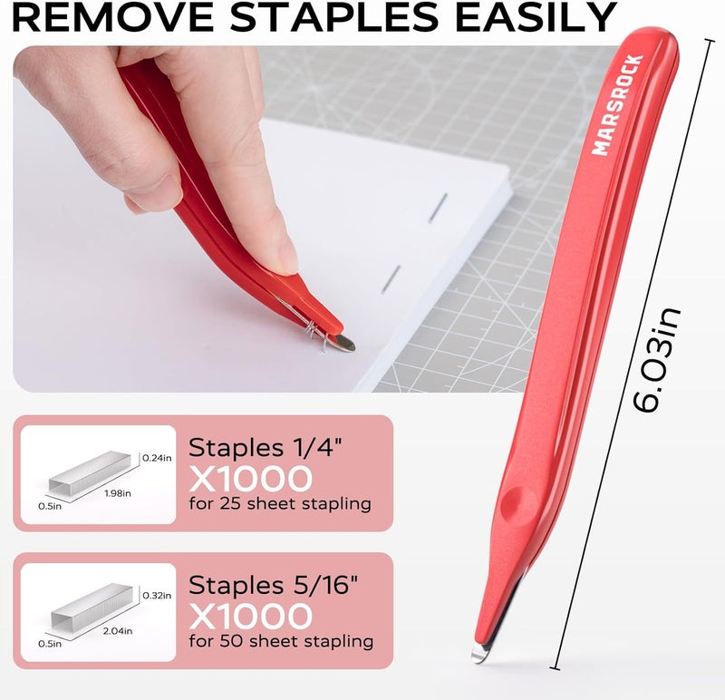 Mars-Rock Effortless Stapler for Desk with 40-50 Sheet Capacity, 2000 Staples, 1-Touch Stapling, Ergonomic & Easy to Load Desktop Staplers, Heavy Duty Stapler, and Magnetic Staple Remover, Red - Image 5